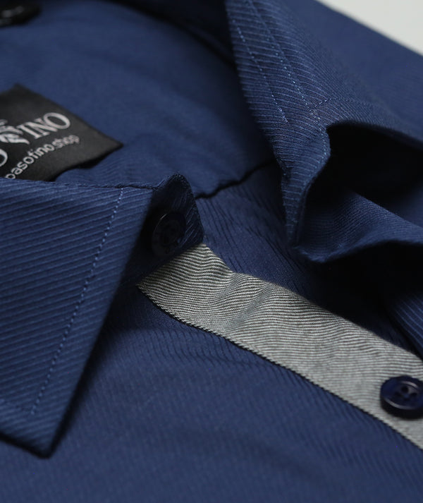 Navy Textured Contrast Shirt